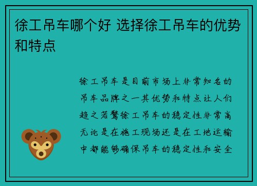 徐工吊车哪个好 选择徐工吊车的优势和特点