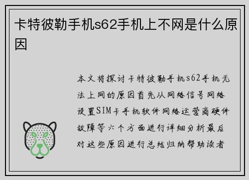 卡特彼勒手机s62手机上不网是什么原因